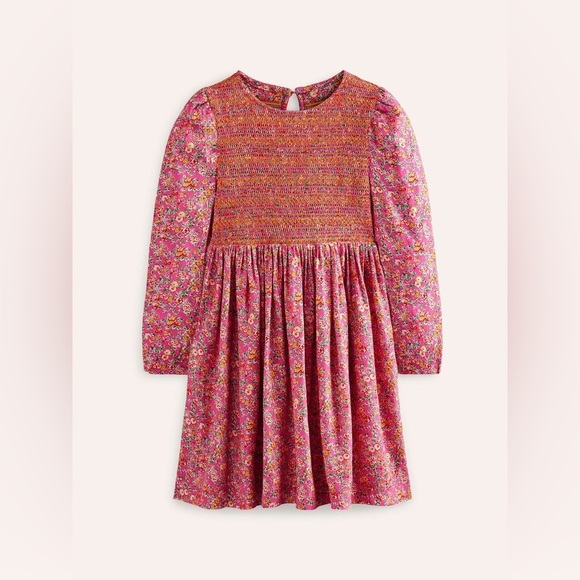 Mini Boden Other - Mini Boden Shirred Bodice Long Sleeve Floral Spring Dress Girls 5-6